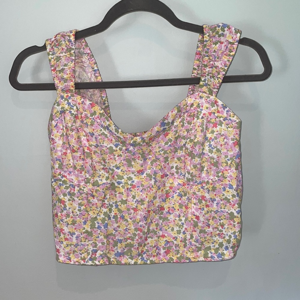 Floral, smocked, bustier style crop top